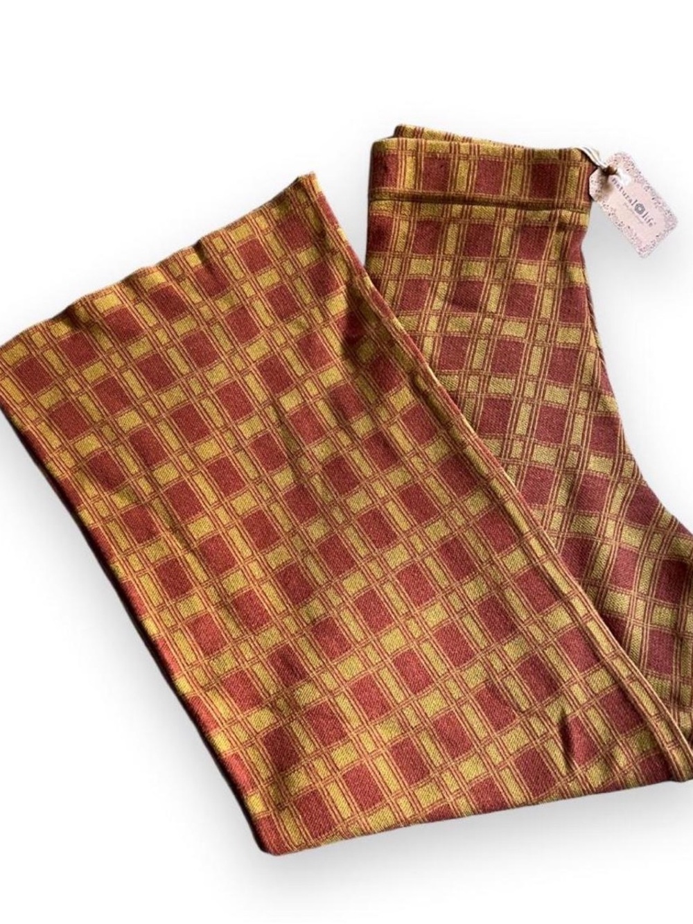 NATURAL LIFE Plaid Knit Pants in Rust and Gold NWT